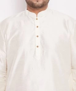 VASTRAMAY Men's Plus Size Cream Silk Blend Kurta And Rose Gold Dhoti Pant Set Plus Size Collection