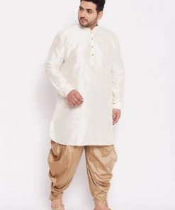 VASTRAMAY Men's Plus Size Cream Silk Blend Kurta And Rose Gold Dhoti Pant Set Plus Size Collection