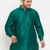 VASTRAMAY Men's Plus Size Green Silk Blend Kurta Plus Size Collection