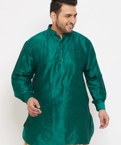 VASTRAMAY Men's Plus Size Green Silk Blend Kurta Plus Size Collection