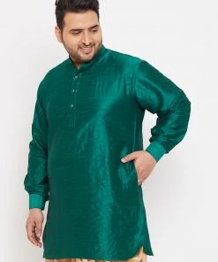 VASTRAMAY Men's Plus Size Green Silk Blend Kurta Plus Size Collection