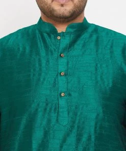 VASTRAMAY Men's Plus Size Green Silk Blend Kurta Plus Size Collection