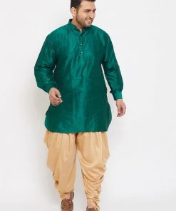 VASTRAMAY Men's Plus Size Green Silk Blend Kurta Plus Size Collection