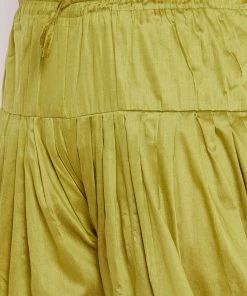 VASTRAMAY Men's Plus Size Green Silk Blend Kurta And Cyan Solid Dhoti Pant Set