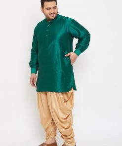 VASTRAMAY Men's Plus Size Green Silk Blend Kurta And Dhoti Pant Set Plus Size Collection