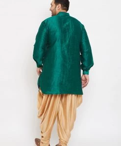 VASTRAMAY Men's Plus Size Green Silk Blend Kurta And Dhoti Pant Set Plus Size Collection