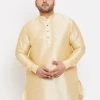 VASTRAMAY Men's Plus Size Golden Silk Blend Kurta Plus Size Collection