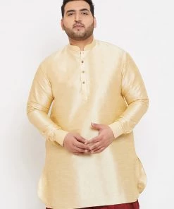 VASTRAMAY Men's Plus Size Golden Silk Blend Kurta Plus Size Collection