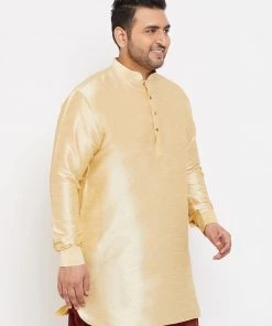 VASTRAMAY Men's Plus Size Golden Silk Blend Kurta Plus Size Collection
