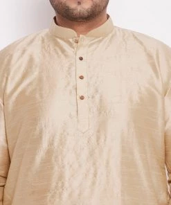 VASTRAMAY Men's Plus Size Golden Silk Blend Kurta And Black Dhoti Pant Set