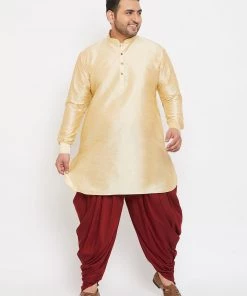 Vastramay Men's Plus Size Golden Silk Blend Kurta And Dhoti Pant Set Plus Size Collection