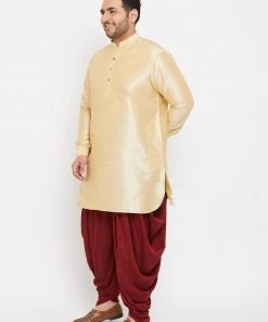 Vastramay Men's Plus Size Golden Silk Blend Kurta And Dhoti Pant Set Plus Size Collection