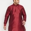 VASTRAMAY Men's Plus Size Maroon Silk Blend Kurta Plus Size Collection