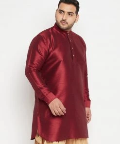 VASTRAMAY Men's Plus Size Maroon Silk Blend Kurta Plus Size Collection