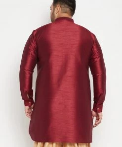 VASTRAMAY Men's Plus Size Maroon Silk Blend Kurta Plus Size Collection