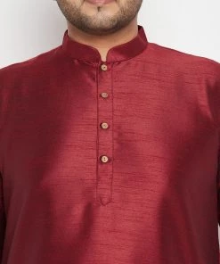 VASTRAMAY Men's Plus Size Maroon Silk Blend Kurta Plus Size Collection