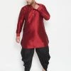 Vastramay Men's Plus Size Maroon And Black Silk Blend Kurta And Dhoti Set