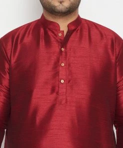 Vastramay Men's Plus Size Maroon And Black Silk Blend Kurta And Dhoti Set