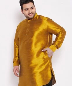 VASTRAMAY Men's Plus Size Mastard Silk Blend Kurta Plus Size Collection