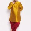 VASTRAMAY Men's Plus Size Mustard And Black Silk Blend Kurta And Dhoti Set