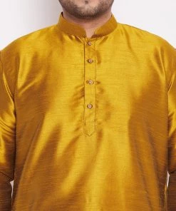 VASTRAMAY Men's Plus Size Mustard And Black Silk Blend Kurta And Dhoti Set 13 VASTRAMAY Men's Plus Size Mustard And Black Silk Blend Kurta And Dhoti Set
