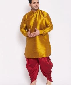 VASTRAMAY Men's Plus Size Mustard And Black Silk Blend Kurta And Dhoti Set 15 VASTRAMAY Men's Plus Size Mustard And Black Silk Blend Kurta And Dhoti Set