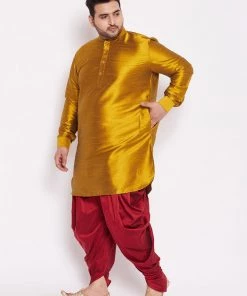 VASTRAMAY Men's Plus Size Mustard And Black Silk Blend Kurta And Dhoti Set 16 VASTRAMAY Men's Plus Size Mustard And Black Silk Blend Kurta And Dhoti Set