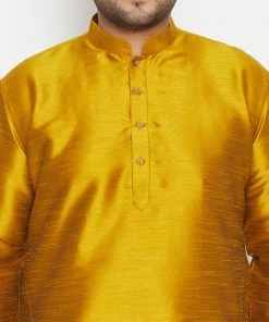 Vastramay Plus Size Collection Men's Plus Size Mustard And Rose Gold Silk Blend Kurta And Dhoti Set