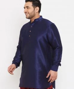 Plus Size Collection VASTRAMAY Men's Plus Size Navy Blue Silk Blend Kurta