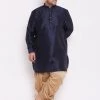 VASTRAMAY Men's Plus Size Navy Blue Silk Blend Kurta And Rose Gpld Dhoti Pant Set Plus Size Collection