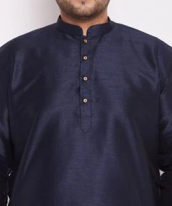 VASTRAMAY Men's Plus Size Navy Blue Silk Blend Kurta And Rose Gpld Dhoti Pant Set Plus Size Collection 13 VASTRAMAY Men's Plus Size Navy Blue Silk Blend Kurta And Rose Gpld Dhoti Pant Set Plus Size Collection