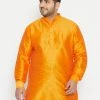 VASTRAMAY Men's Plus Size Orange Silk Blend Kurta Plus Size Collection