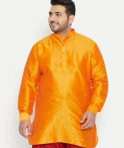 VASTRAMAY Men's Plus Size Orange Silk Blend Kurta Plus Size Collection
