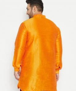 VASTRAMAY Men's Plus Size Orange Silk Blend Kurta Plus Size Collection 10 VASTRAMAY Men's Plus Size Orange Silk Blend Kurta Plus Size Collection