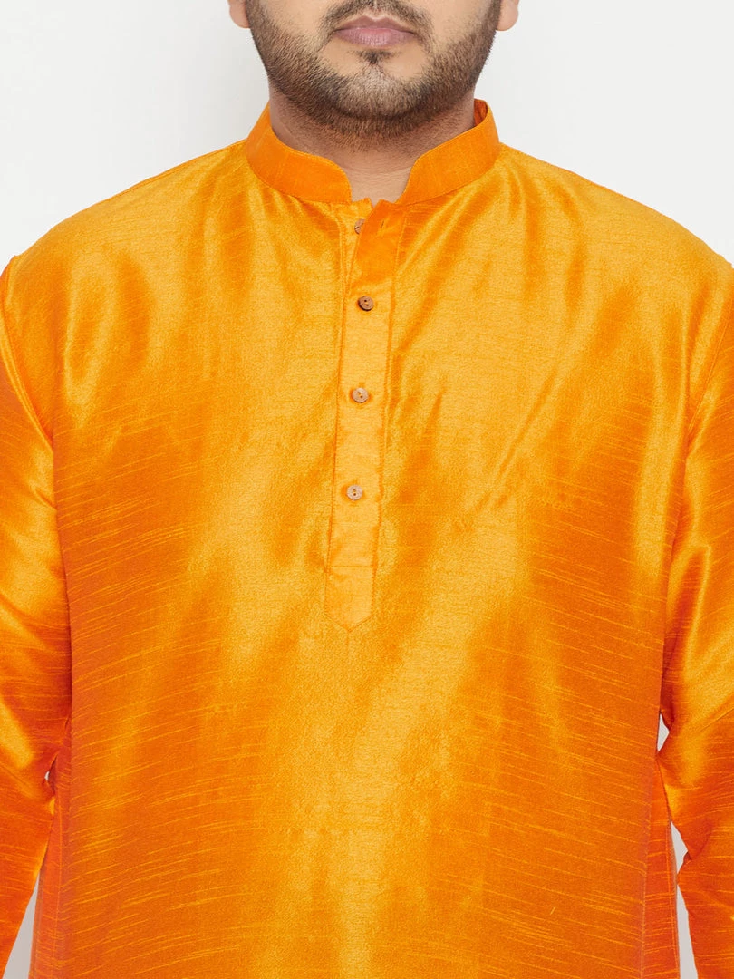 VASTRAMAY Men's Plus Size Orange Silk Blend Kurta Plus Size Collection 6 VASTRAMAY Men's Plus Size Orange Silk Blend Kurta Plus Size Collection