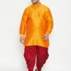 Vastramay Plus Size Collection Men's Plus Size Orange And Maroon Silk Blend Kurta And Dhoti Set