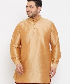 VASTRAMAY Men's Plus Size Rose Gold Silk Blend Kurta Plus Size Collection