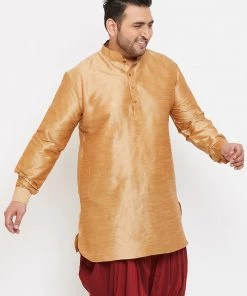 VASTRAMAY Men's Plus Size Rose Gold Silk Blend Kurta Plus Size Collection