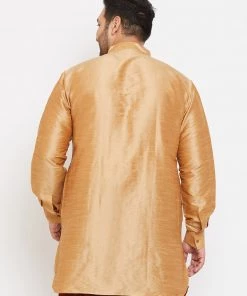 VASTRAMAY Men's Plus Size Rose Gold Silk Blend Kurta Plus Size Collection