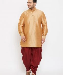 VASTRAMAY Men's Plus Size Rose Gold Silk Blend Kurta Plus Size Collection