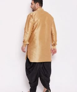 VASTRAMAY Men's Plus Size Rose Gold Silk Blend Kurta And Black Dhoti Pant Set