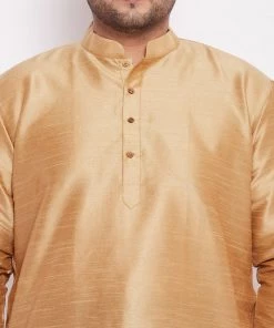 VASTRAMAY Men's Plus Size Rose Gold Silk Blend Kurta And Black Dhoti Pant Set