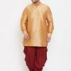 VASTRAMAY Men's Plus Size Rose Gold Silk Blend Kurta And Maroon Dhoti Pant Set