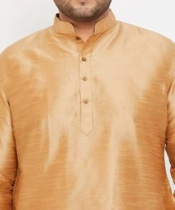 VASTRAMAY Men's Plus Size Rose Gold Silk Blend Kurta And Maroon Dhoti Pant Set