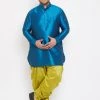 Vastramay Plus Size Collection Men's Plus Size Turquoise Silk Blend Kurta And Dhoti Pant Set
