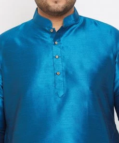 Vastramay Plus Size Collection Men's Plus Size Turquoise Silk Blend Kurta And Dhoti Pant Set