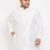 VASTRAMAY Men's Plus Size White Silk Blend Kurta Plus Size Collection