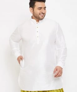 VASTRAMAY Men's Plus Size White Silk Blend Kurta Plus Size Collection