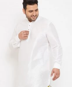 VASTRAMAY Men's Plus Size White Silk Blend Kurta Plus Size Collection