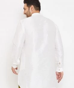 VASTRAMAY Men's Plus Size White Silk Blend Kurta Plus Size Collection